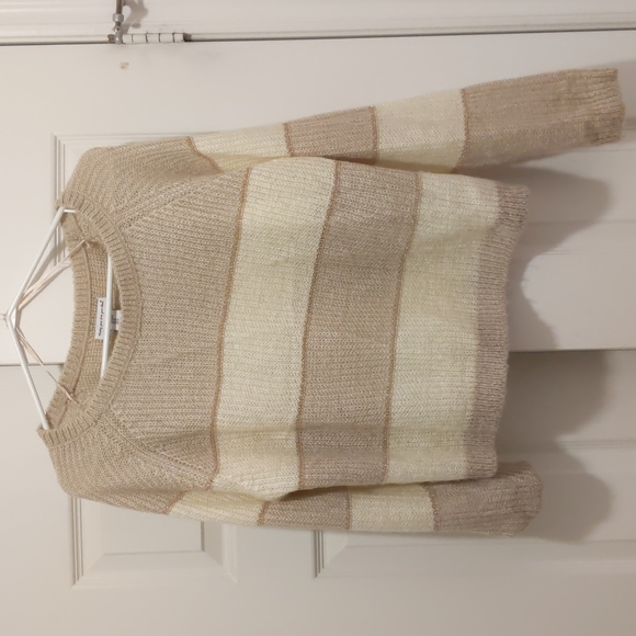Cream & Beige Stripped Sweater with Gold Trim (Size M) - Picture 2 of 3